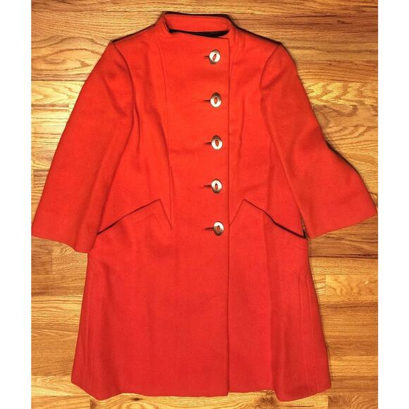 Vintage Pauline Trigere Bergdorf Goodman Large Vermillion Wool Coat Union Made - Picture 1 of 14